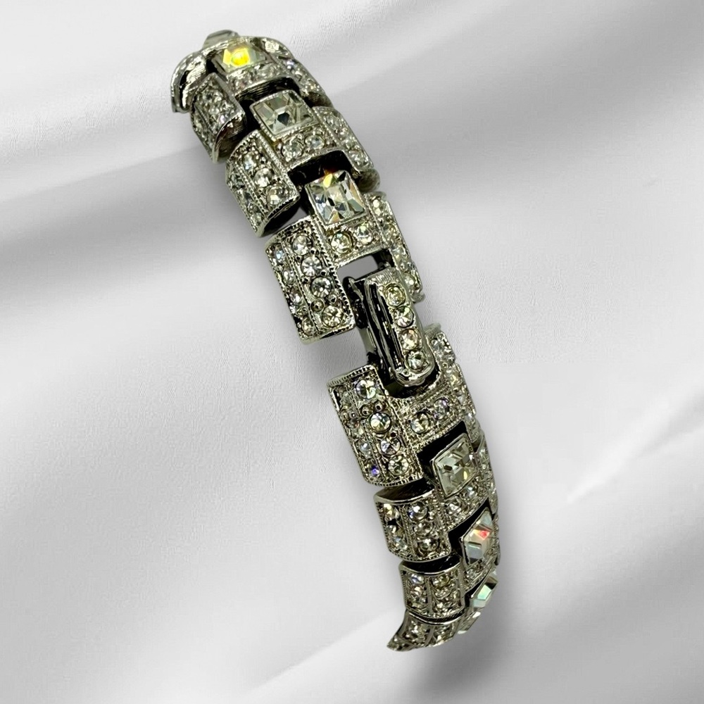 Vintage Joan Rivers Rhinestone Link Bracelet – Art Deco Style, 6.5”